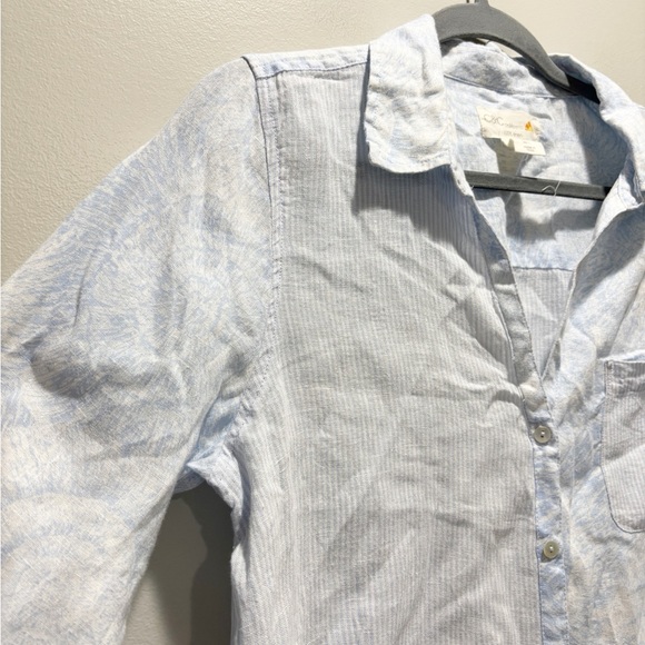 C&C California Mixed Print Light Blue Linen Button-Up Shirt Beach Casual L - Picture 5 of 6